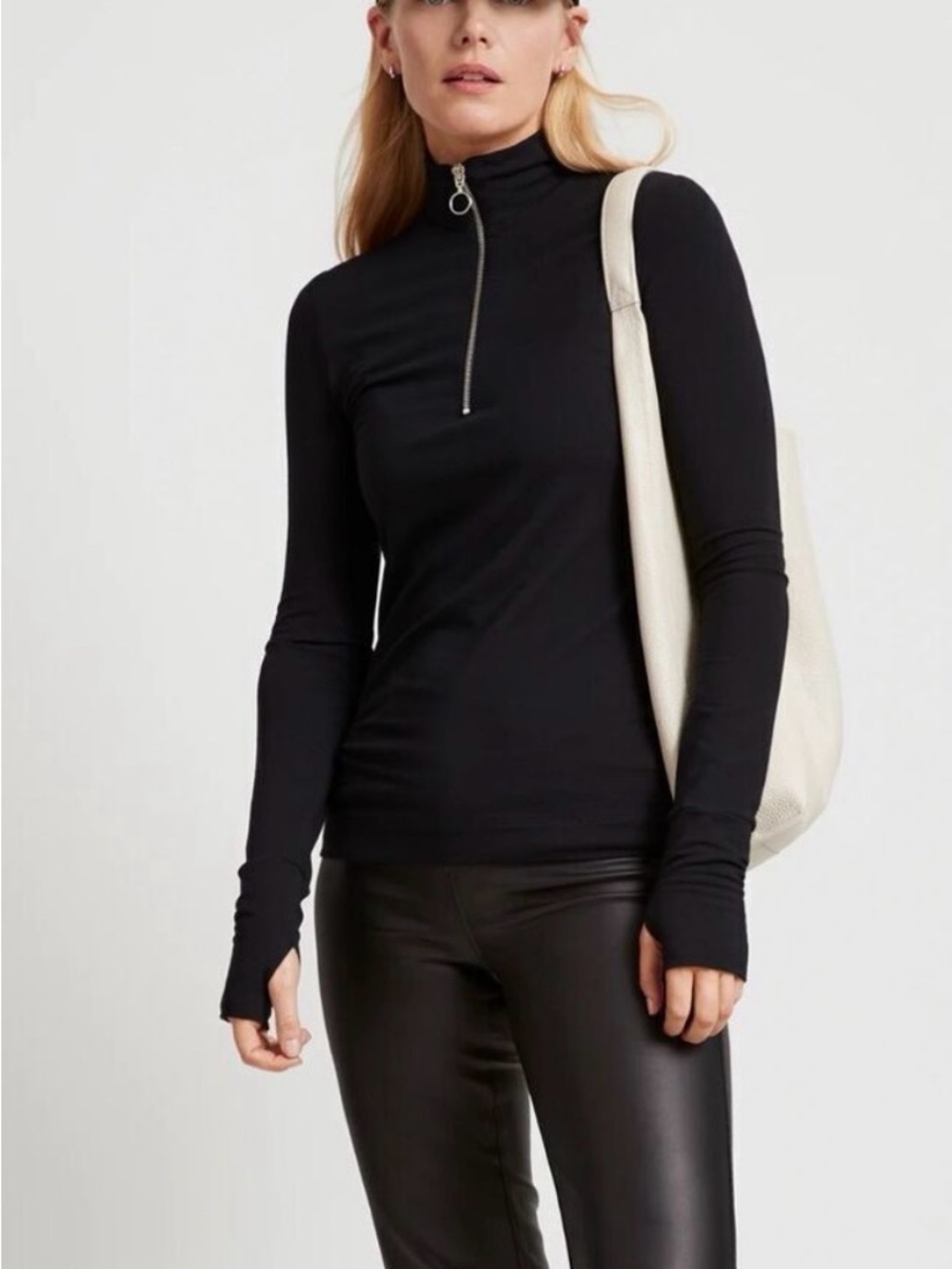 Marcella NYC Womens Adelaide 1/4 Zip Mock Neck Sweatshirt Black Large